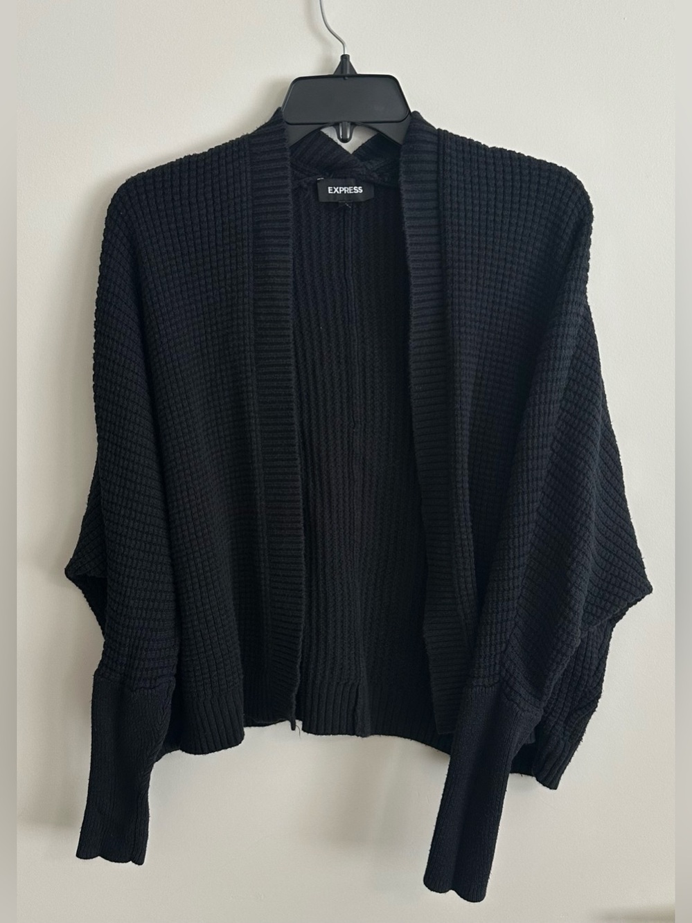 Express Black Open-Front Waffle Knit Cardigan